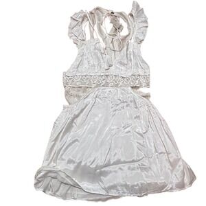 Free People Womens Slip Dress Size Medium Set Ivory Crochet Open Side Mini NWT